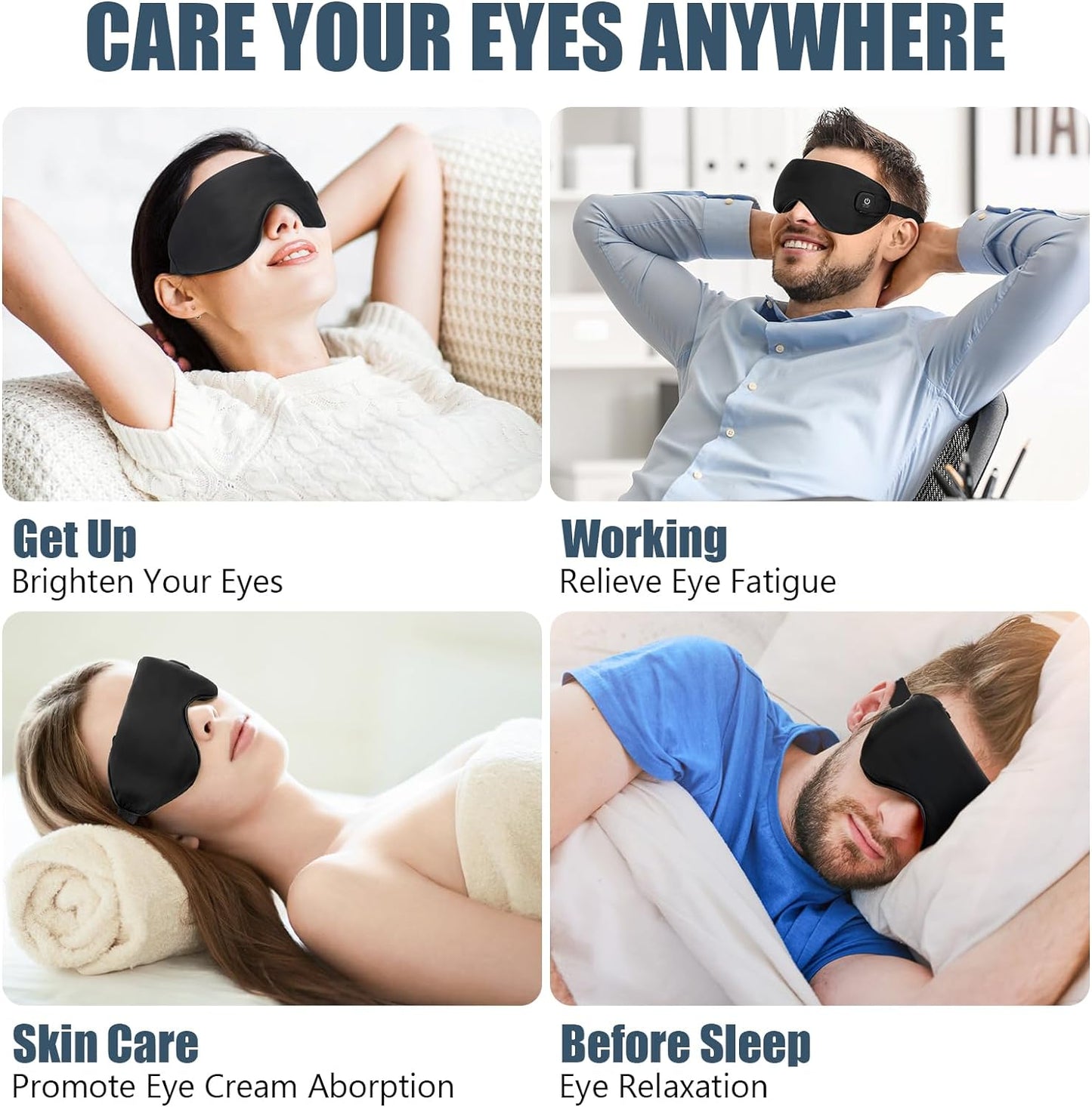 Heated Eye Mask, Cordless Dry Eye Mask Washable Warm Eye Compress Mask with Flaxseed, USB Electric Eye Heating Pad for Stye Sinus Blepharitis MGD Eye Fatigue Gifts for Men Women (Black)