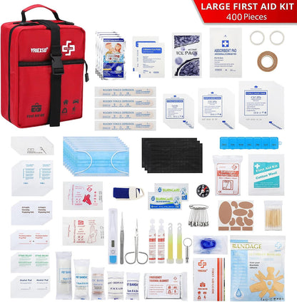 VRIEXSD 400 Piece Large First Aid Kit Premium Emergency Kits for Home, Office, Car, Outdoor, Hiking, Travel, Camping, Survival Medical First Aid Bag, Red