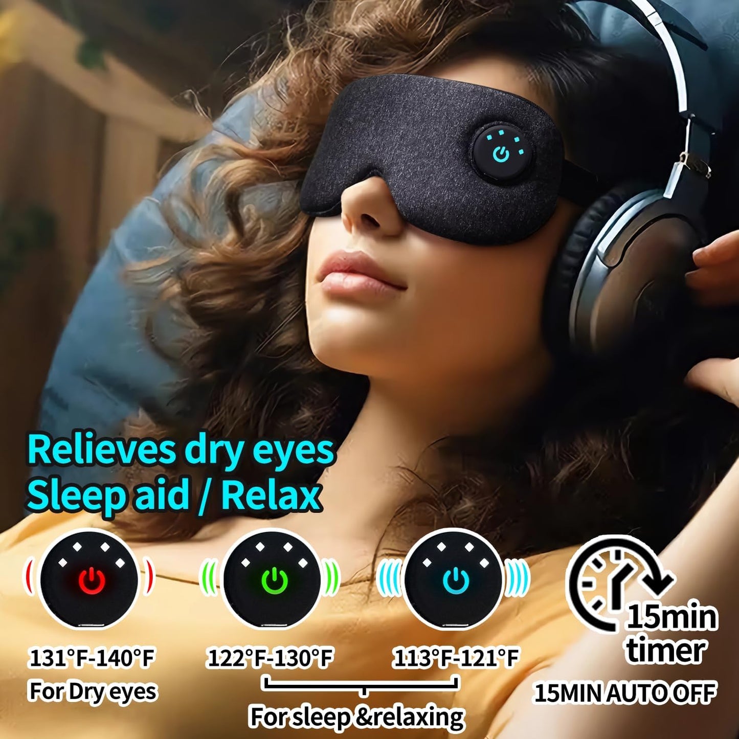 Ewarmer Cordless Heated Eye mask for Dry Eyes, Sleep Eye mask, USB Rechargable Heating Eye Pad with Battery Indicators, Electric Warm Eye Compress for Relief Stye,Gift for Women Men (Black)