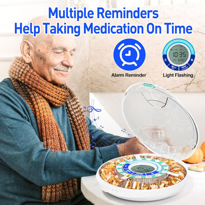 Windtrace Automatic Pill Dispenser for Elderly, Electronic Monthly Pill Organizer with Alarm & Light, 28 Day Smart Lock Medication Dispenser, Timed Pill Dispenser Machine for Prescriptions & Vitamins