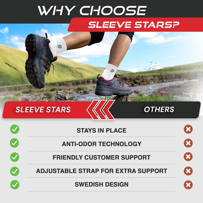 Sleeve Stars Ankle Brace for Women & Men, Achilles & Plantar Fasciitis Relief Compression Sleeve, Foot Brace with Ankle Support Strap, Heel Protector Wrap for Pain (Pair/White)